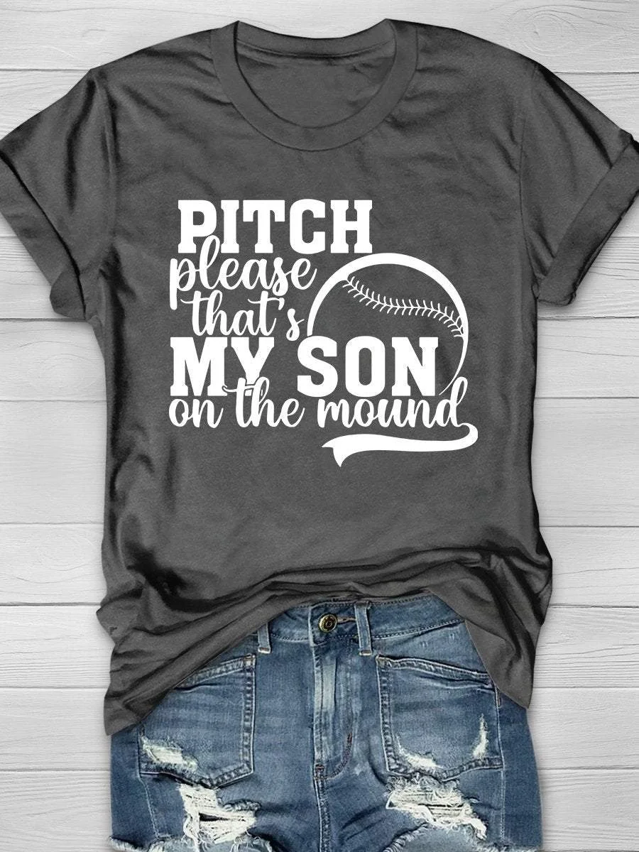 Baseball Mom Print Short Sleeve T-shirt
