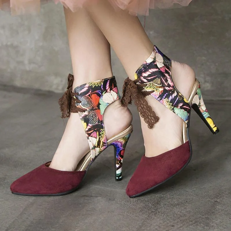 Suede Date Printed Holiday Pointed Toe Sandals