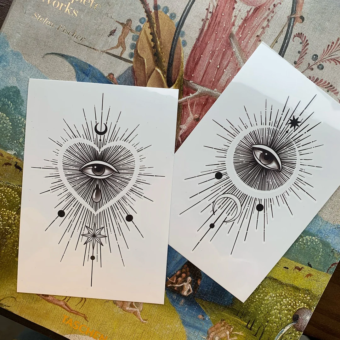 Black Heart Sharp Eyes Tatoo Stickers Temporary for Men Women Chest Arm Body Decals Waterproof Fake Tattoo Tatuajes Temporales