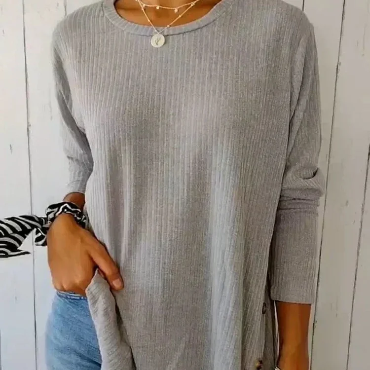 🔥2025 HOT SALE🔥 Women’s Casual Long Sleeve Solid Color Button T-Shirt