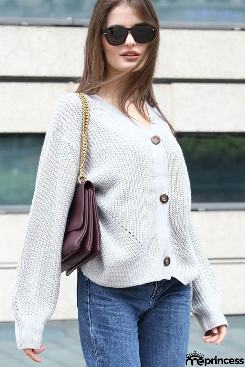 Button Front Dropped Shoulder Cardigan