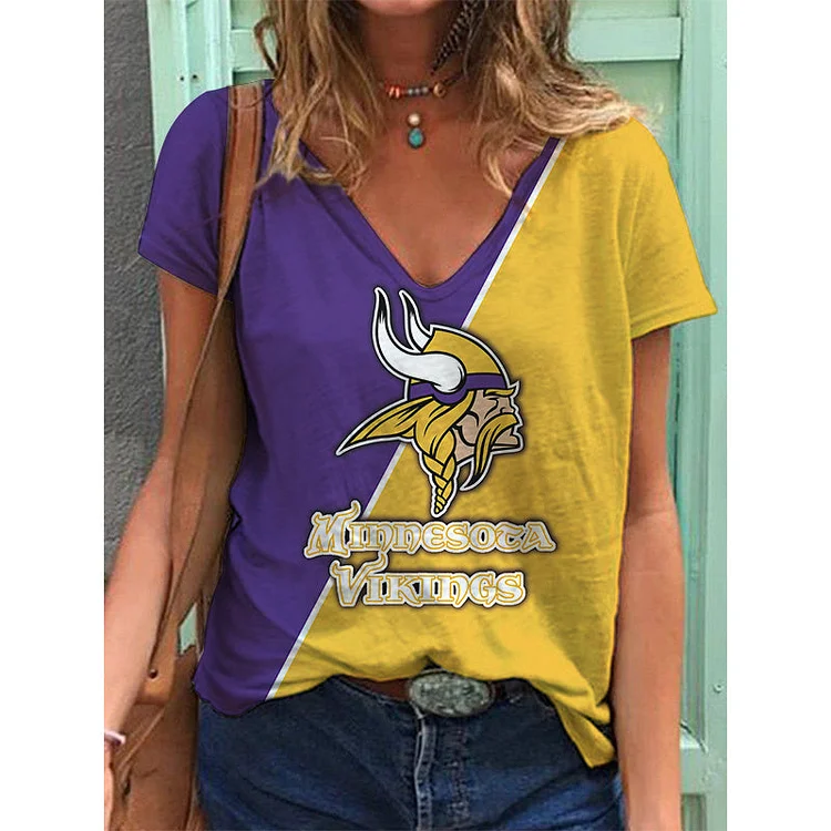 Minnesota Vikings  Lightweight Short Sleeve V-Neck T-Shirt