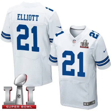 Cowboys #21 Ezekiel Elliott White Men's Stitched NFL Super Bowl LI 51 Elite Jersey