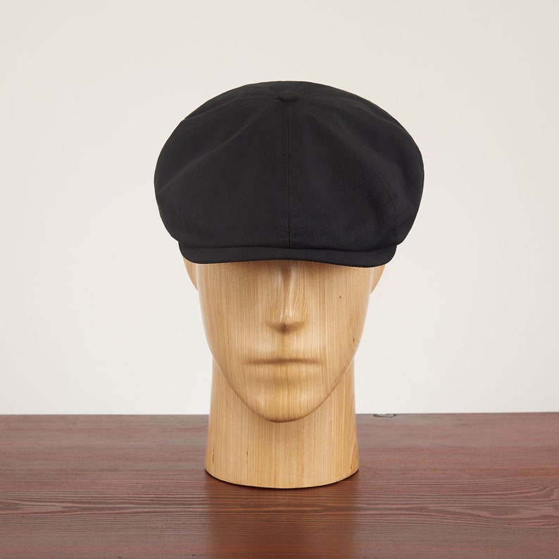 SHELBY Cotton 8 Panels Newsboy Apple PEAKED  Cap Bandit Hooligan Ivy Large Crown Hat Vintage Gangster Summer Spring Light Airy BLACK