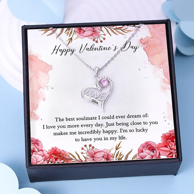 To My Valentine LOVE Heart Necklace Personalized Heart Necklace with Birthstone