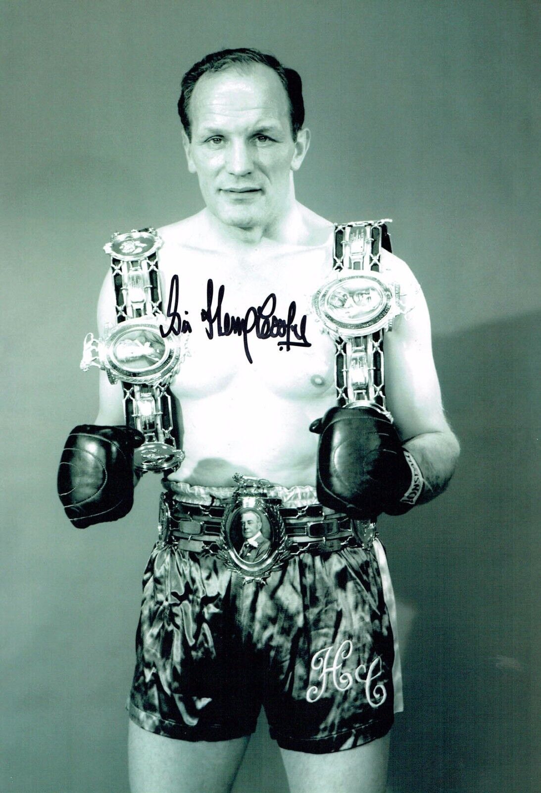 Sir Henry COOPER SIGNED Belts Portrait 12x8 Photo Poster painting AFTAL COA Boxing Champion