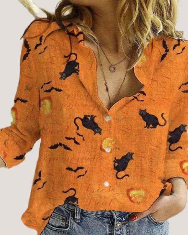 Halloween Print V-neck Casual Tops
