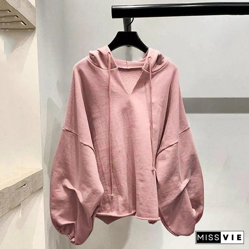 Women's Spring Autumn Long Sleeve Hooded Thin Sweater Lazy Wild Loose Top
