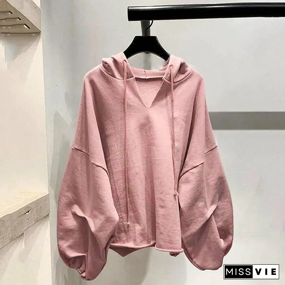 Women's Spring Autumn Long Sleeve Hooded Thin Sweater Lazy Wild Loose Top