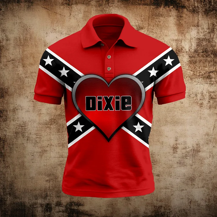 Vintage Old Dixie Rebel Flag Pattern Polo Shirt
