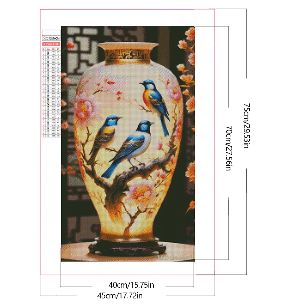 Diamond Painting - Full Square Drill - Bird Vase(Canvas|45*75cm)