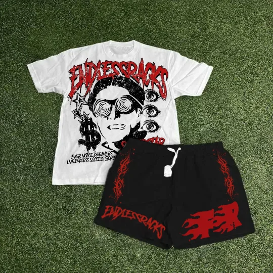 Vintage Endless The Hustler Superstar Graphic T-Shirt And Shorts Co-Ord T-Shirt Set