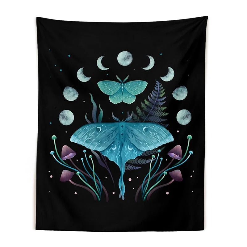 Nordic Psychedelic Butterfly Tapestry Mushroom Chart Diagram Bohemian Hippie Witchcraft Tarot Wall Art Boho Decor wall hanging
