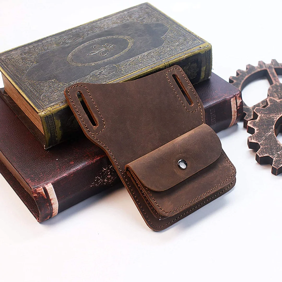 Crazy Horse Leather Cellphone Belt Waist Bag EDC Vintage Mobile Phone Cover Case Mobile Phone Waist Bag