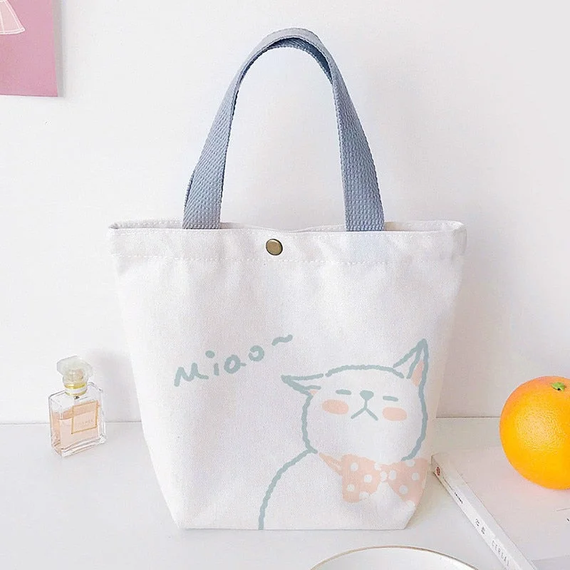 PURDORED 1 Pc Women Cartoon Mini Handbag Fashion Korean Style Small Shopping Bag for Girl Fresh Reusable Canvas Storage Tote Bag