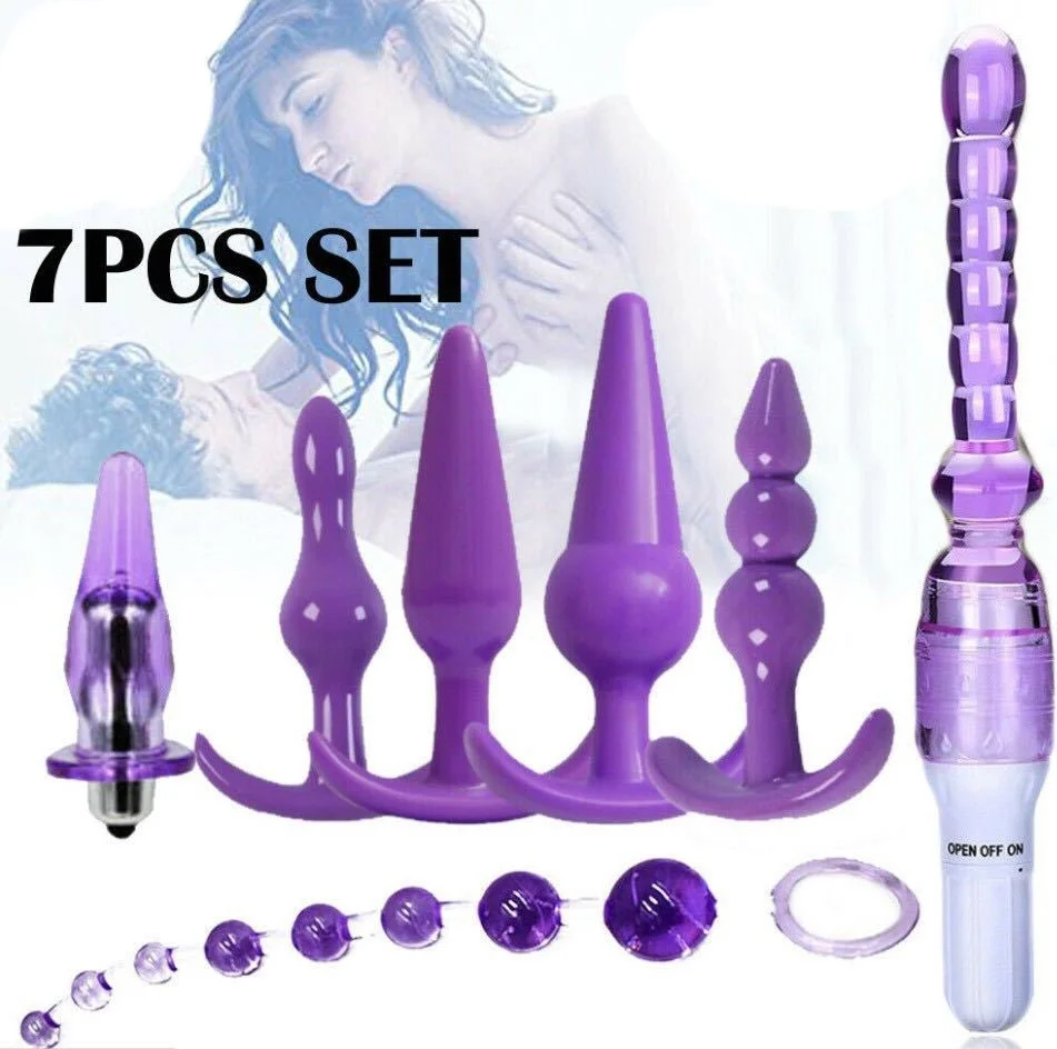 8pcs Butt Plugs With Vibrating Anal Beads - Rose Toy