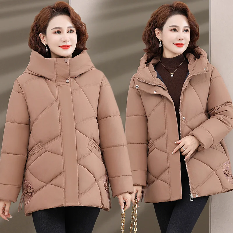 Woherb Mother Winter Dress Down Cotton Clothes 2024 New Chinese Style Hooded Padded Jacket In The Elderly Autumn And Winter Coat Female-Outfit Ideas