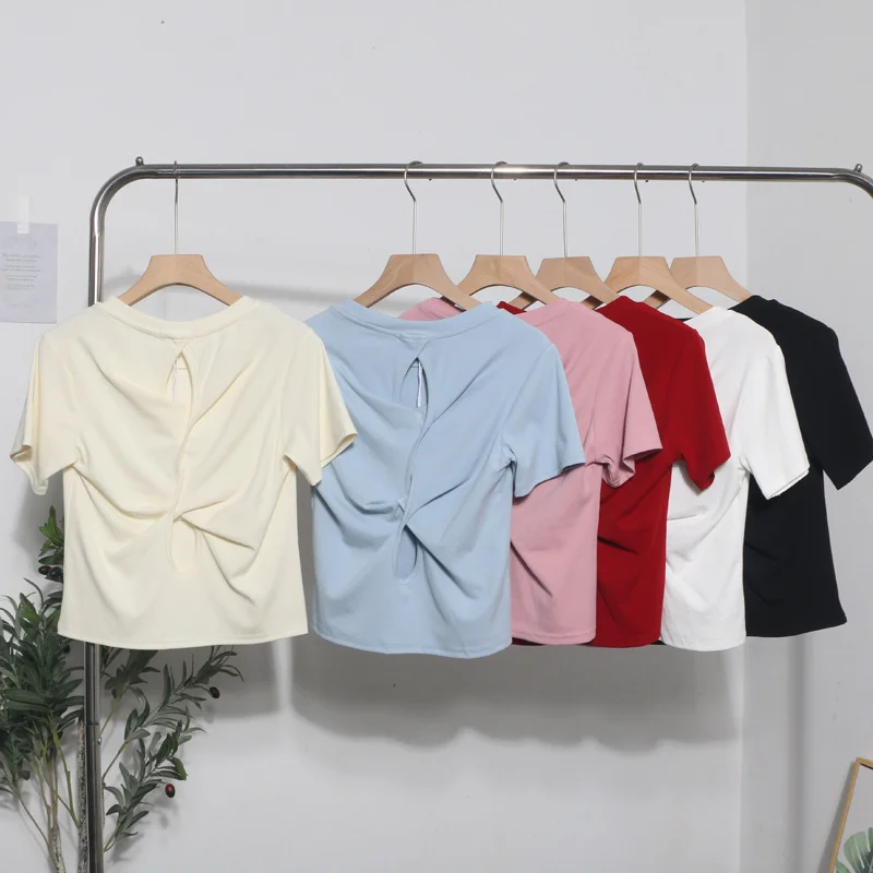 Uveng Design-Sense Short-Sleeved Back Hollow T-Shirt For Women's Summer New Body-Repair Short Small Shirt 87695