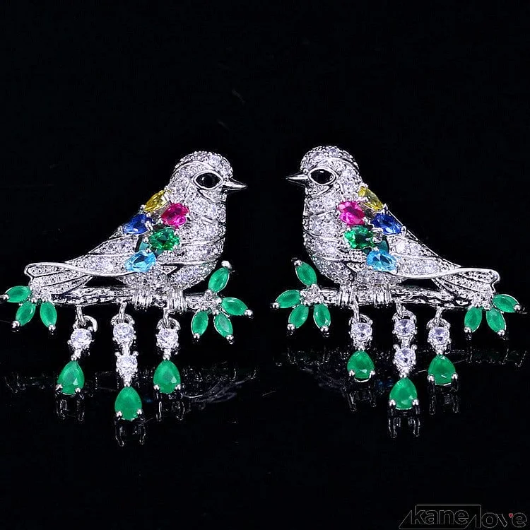 High Grade Silver Bird Anti Allergy Tassel Stud Earrings