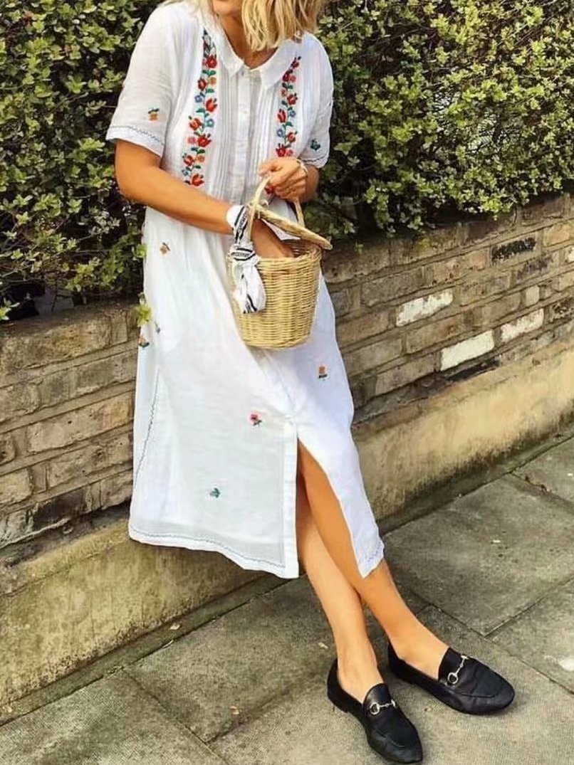 Embroidery Short Sleeve Casual Summer Dress