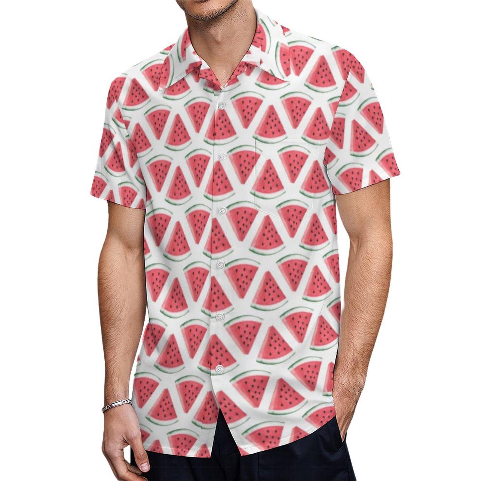 Watermelon Pattern Cute Pink Summer Fruit Hawaiian Shirt Mens Button Down Tropical Hawaii Beach Shirts