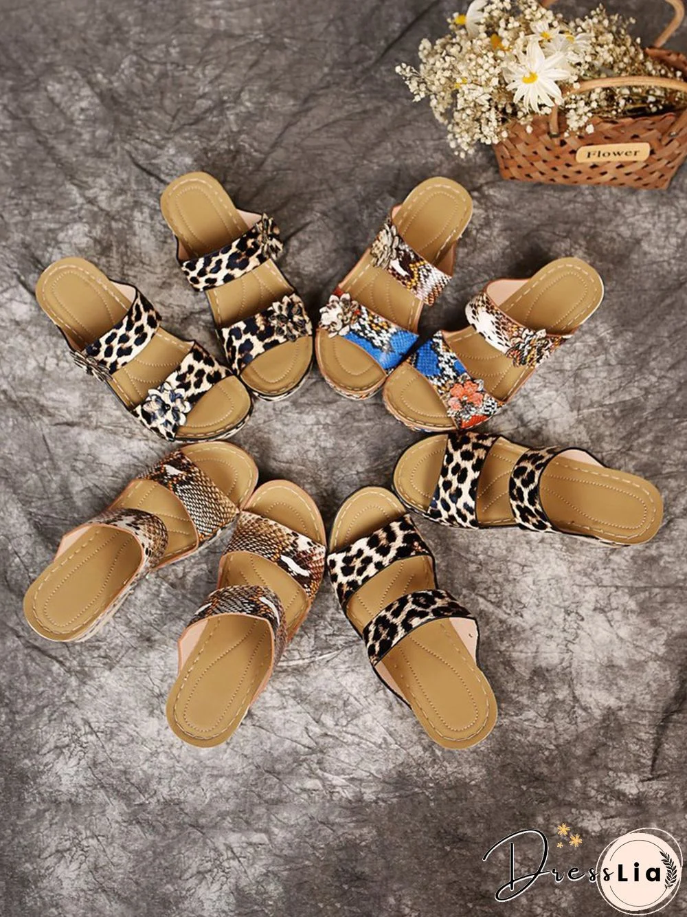 3D Floral Snake Print Wedge Sandals Slippers