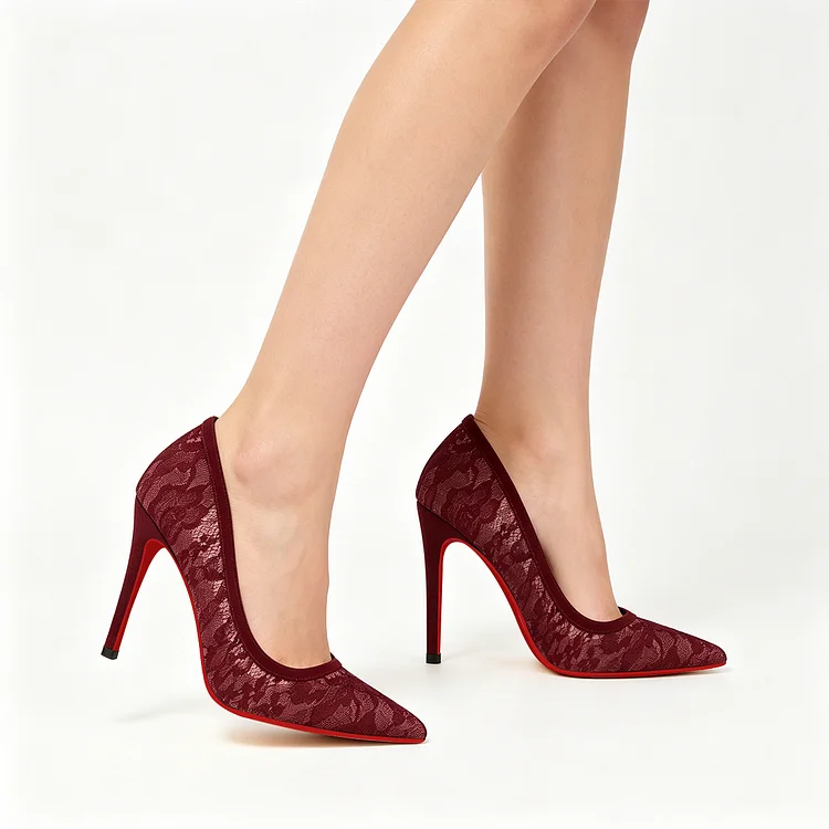 100mm Red Bottom Women's Party Wedding Heels Pumps Lace Heels Shoes VOCOSI VOCOSI