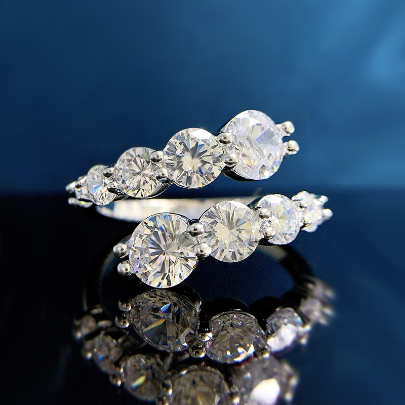 MIKAMU Jewelry 925 Silver Adjustable Ring with 6.5mm Round Diamond - Versatile and Fashionable Everyday Gift