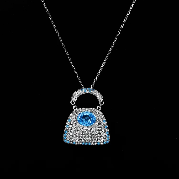 New bag-shaped ice blue necklace