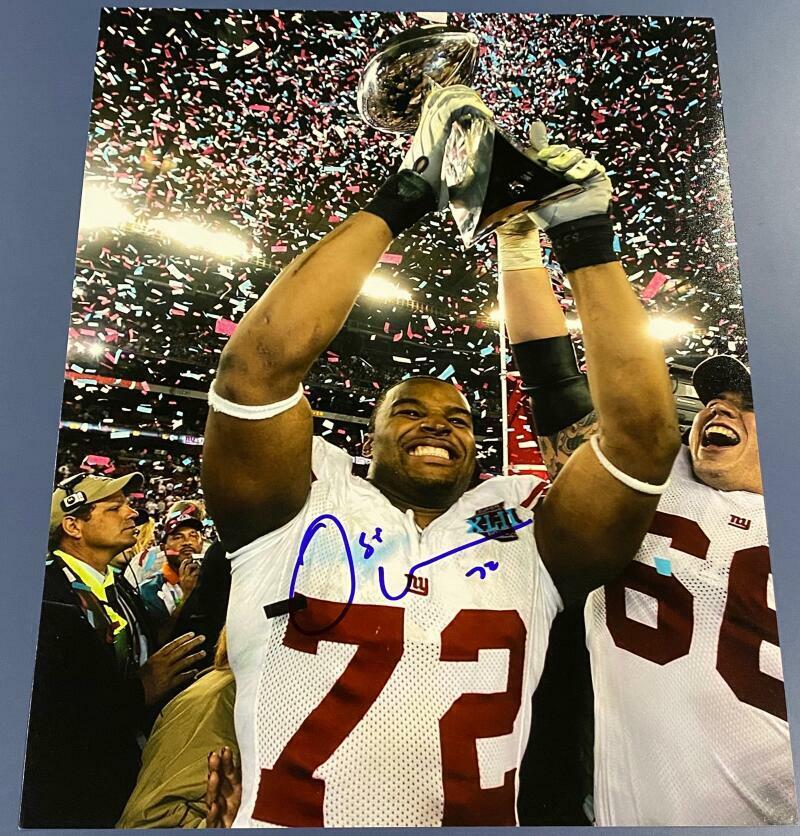 OSI UMENYIORA SIGNED AUTOGRAPHED 11x14 Photo Poster painting - NY GIANTS SUPER BOWL TROPHY COA