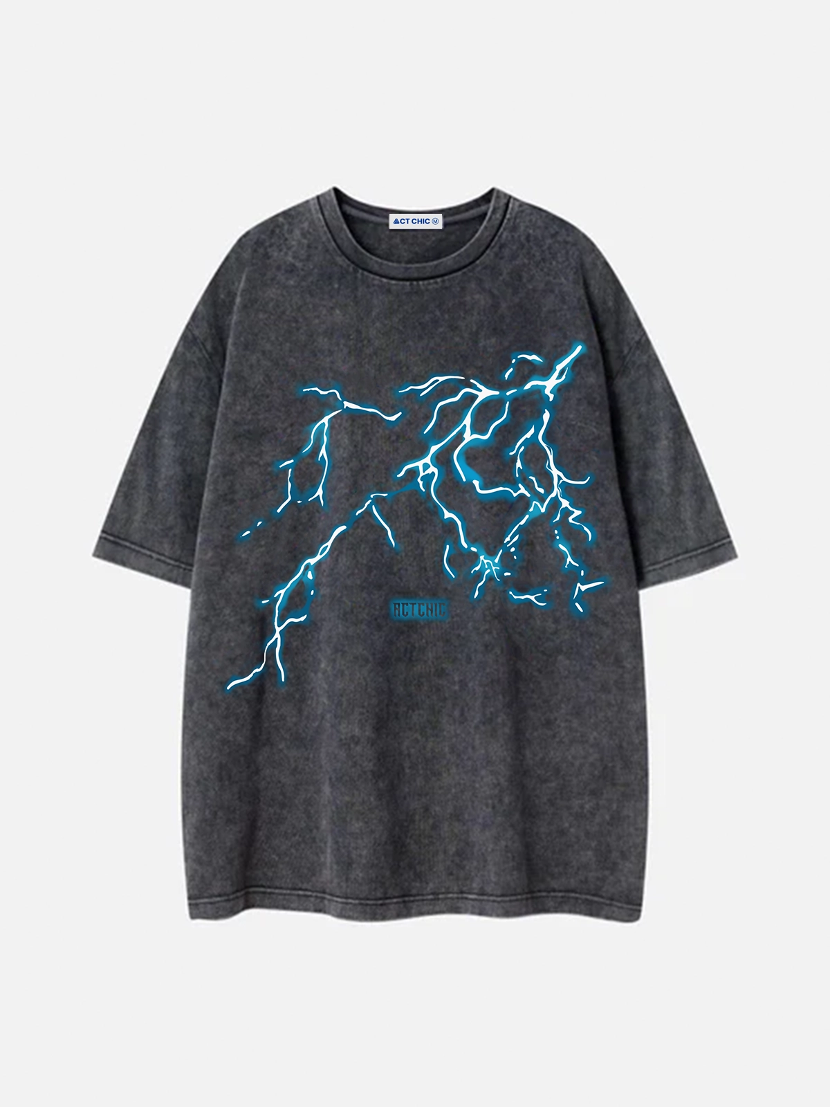 Black Act Chic Lightning Print Washed Graphic Tee Front