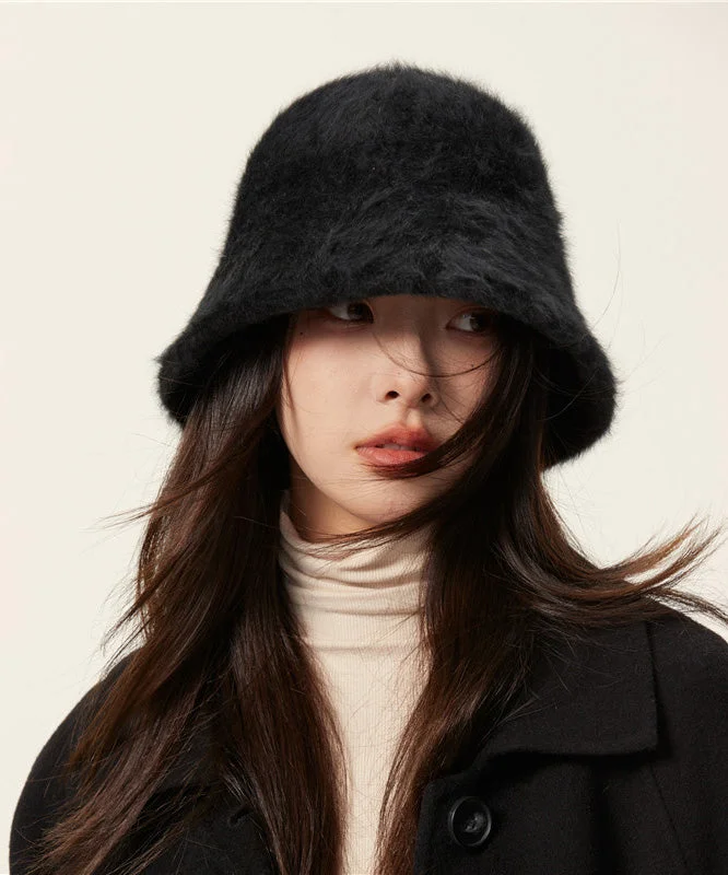 Unique Black Faux Fur Cloche Hat