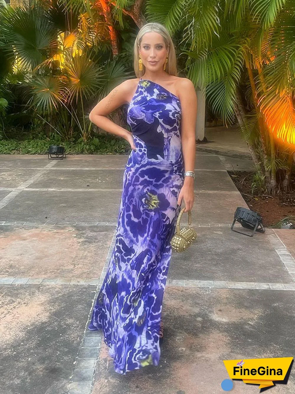 Blue Boho Asymmetrical Sundress Sexy One Shoulder Straped Bodycon Maxi Dress Women Summer Clothes Party Slip Dresses A1251