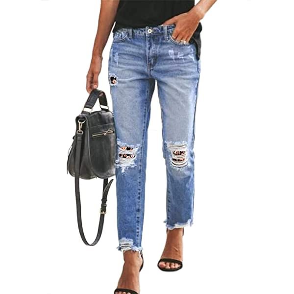 Women's Loose Boyfriend Jeans Stretchy Ripped Distressed Denim Pants