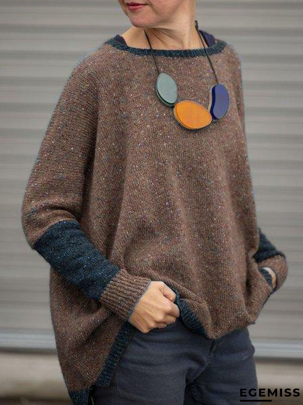 Casual Knitted Plain Round Neck Vintage Sweater | EGEMISS