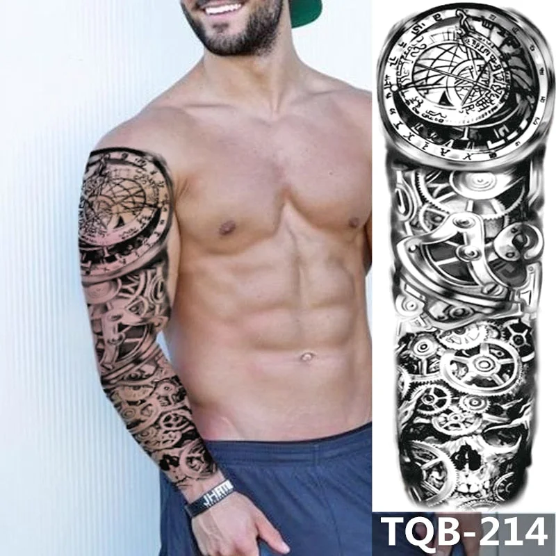 Waterproof Temporary Tattoo Sticker Totem Mechanical Full Arm Large Size Sleeve Tatoo Fake Tatto Flash Tattoos For Men Women