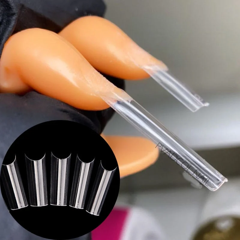 Non C-Curve XXL Long Acrylic Nail Tips Transparent Coffin Straight False Nails Finger Press On Tips UV Gel Extension Manicure-Nail Inspo