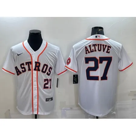 Men's Houston Astros #27 Jose Altuve White With Patch Cool Base Stitched Jersey