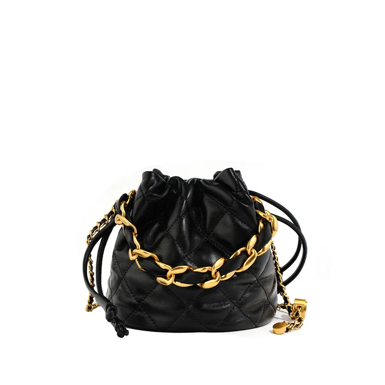 Calfskin Rhombus Chain Bucket Bag VOCOSI VOCOSI