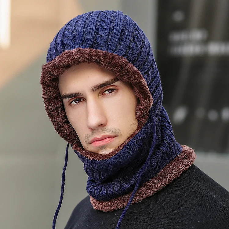 BrosWear Fleece Knit Pullover Twist One Piece Scarf Hat