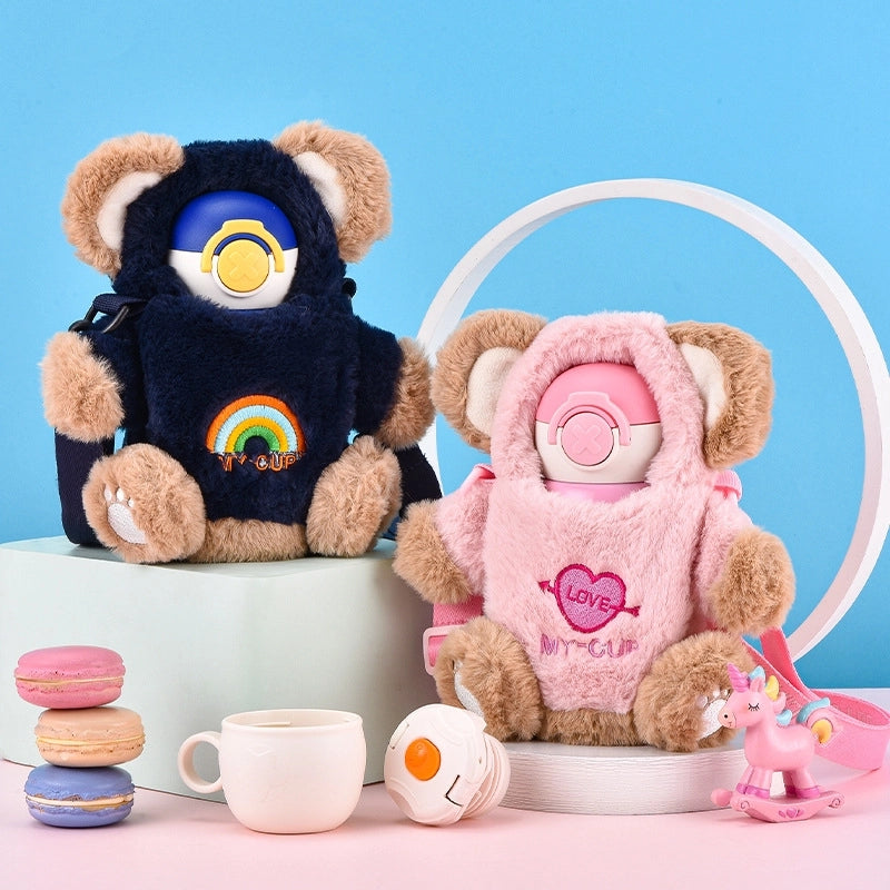 316 Vacuum Cup For Girls With Plush Cup Cover Kettle Crossbody Portable Cute Student Quilt Children Straw Water Cup