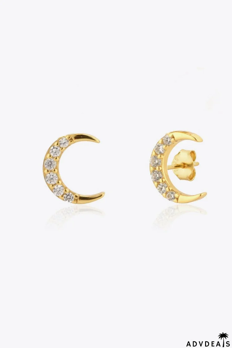 Zircon Moon 925 Sterling Silver Stud Earrings