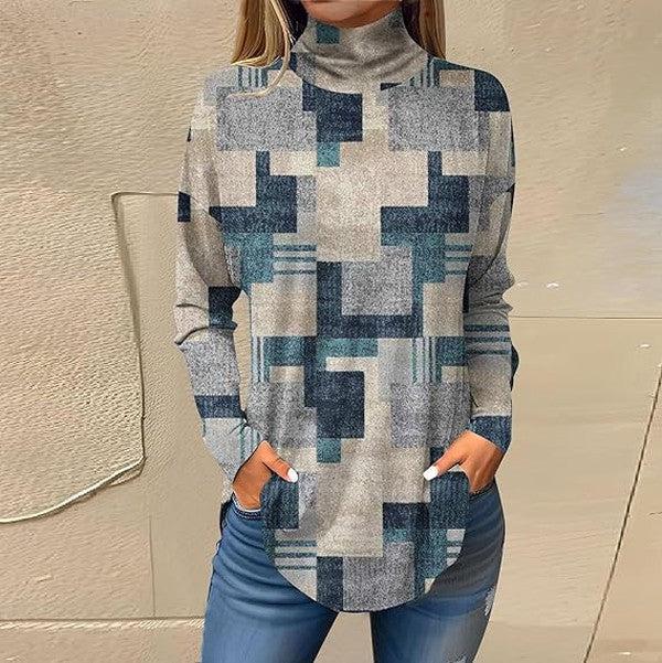 Temperament Blue Plaid Long Sleeve Top