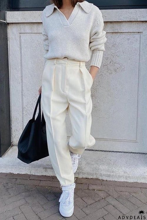 V Turndown Collar Sweater