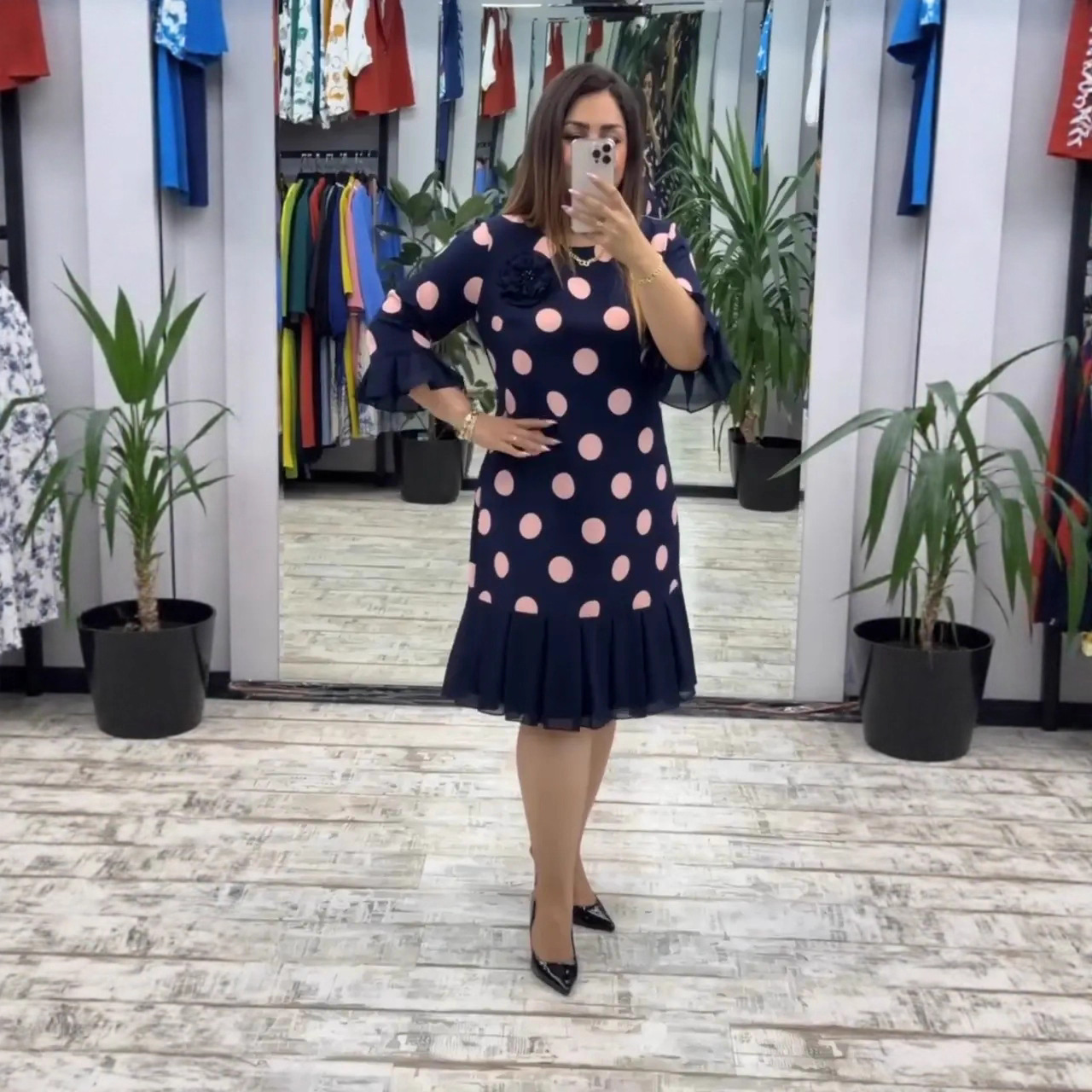 Vestido de menina patchwork plissado com bolinhas