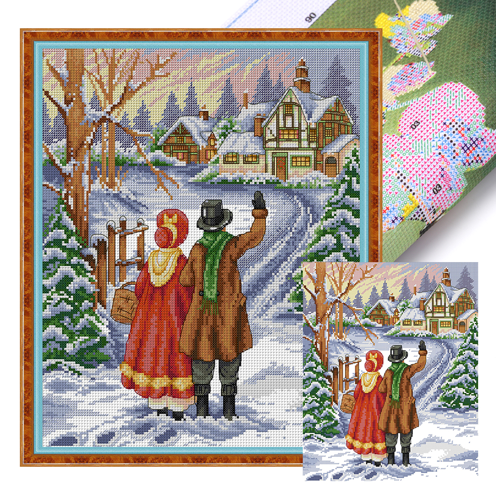 The Road Home In The Snow Full 14CT Pre-stamped Canvas(33*40cm) Cross Stitch