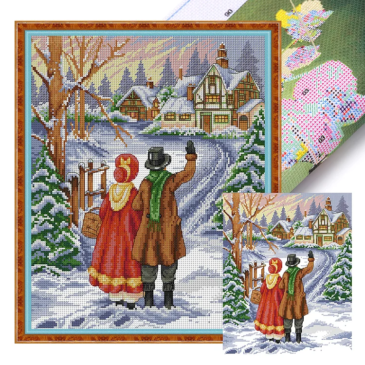 Joy Sunday The Road Home In The Snow 14CT Stamped Cross Stitch 33*40CM