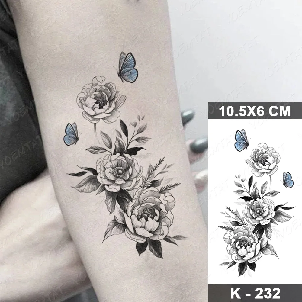 Waterproof Temporary Tattoo Sticker Realistic Black Waist Wrist Lily Flowers Flash Tatoo Fake Tatto For Body Art Women Men