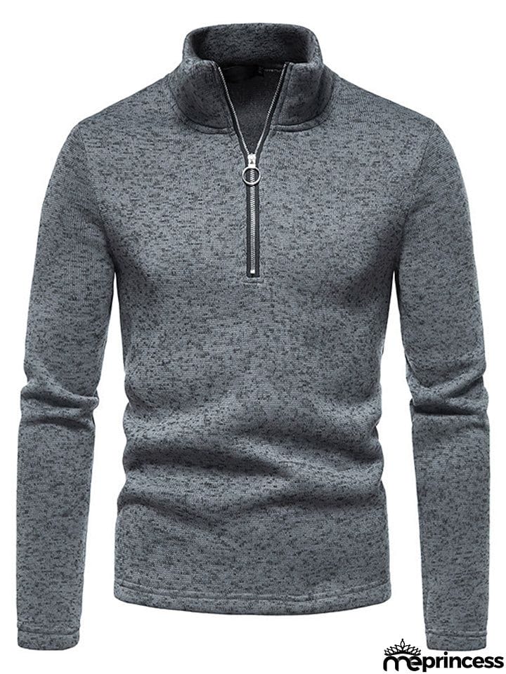 Solid Color High Collar Zip Up Base Tops for Men