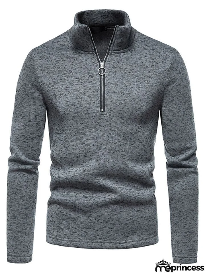 Solid Color High Collar Zip Up Base Tops for Men